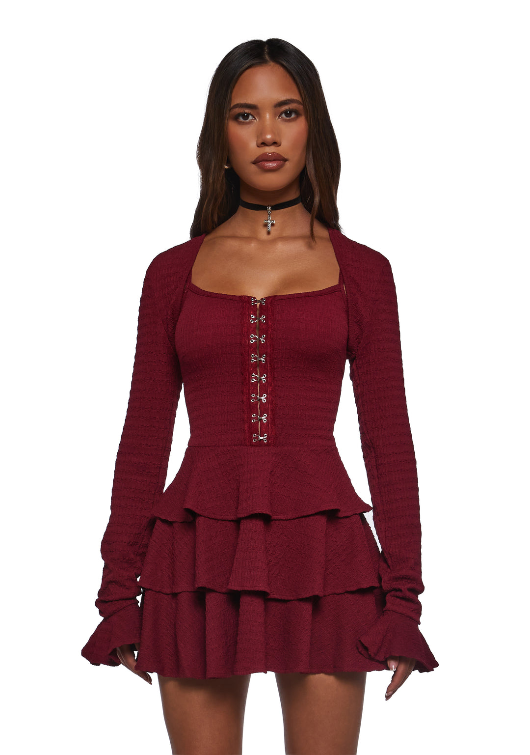 Womens Ruffled Mini Dress Current Mood - Red