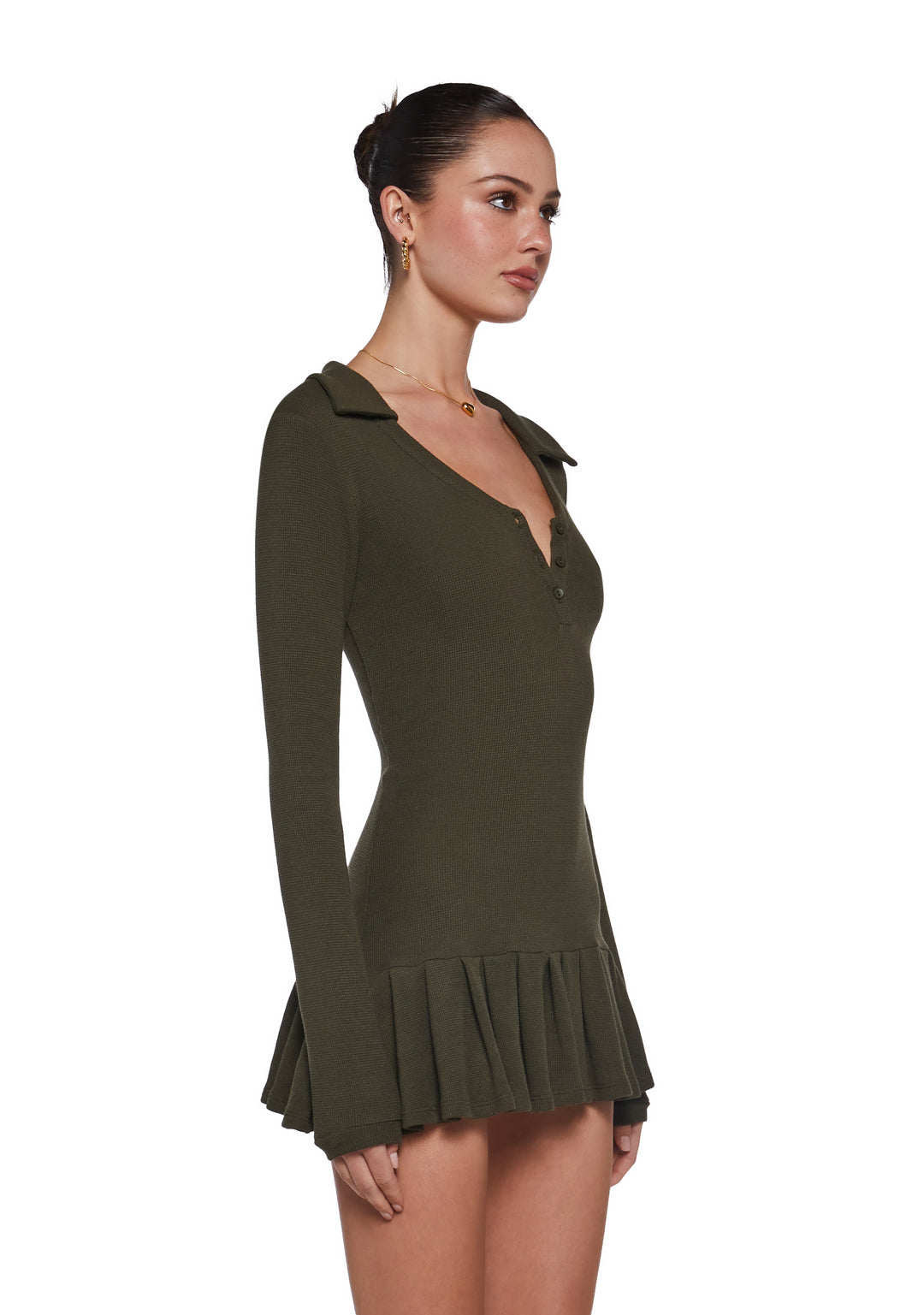 Womens Long Sleeve Mini Dress Current Mood - Green - Image 3