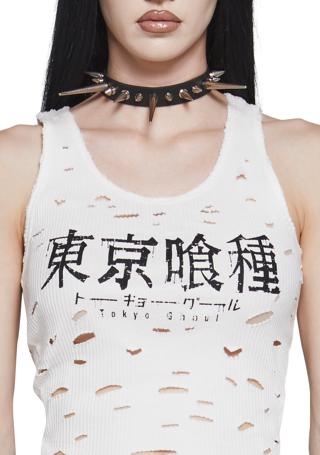 Dolls Kill x Tokyo Ghoul Shredded Logo Tank Top - White - Image 5