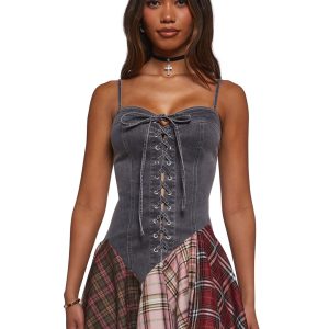 Womens Denim Patchwork Dress Current Mood - Multi