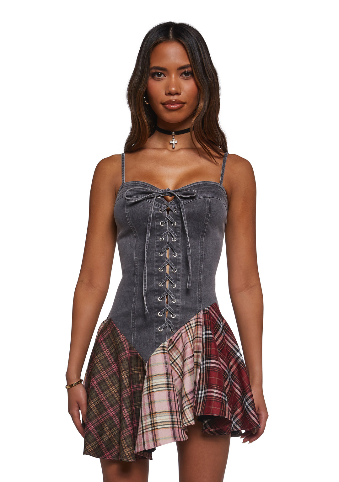 Womens Denim Patchwork Dress Current Mood - Multi