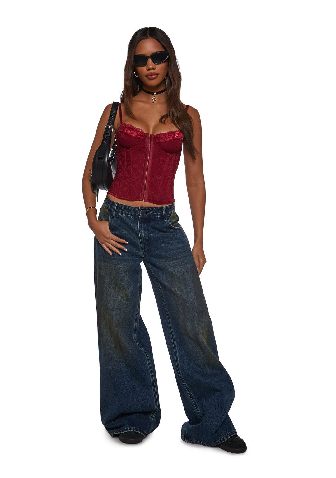 Womens Lace Corset Top Current Mood - Red - Image 2