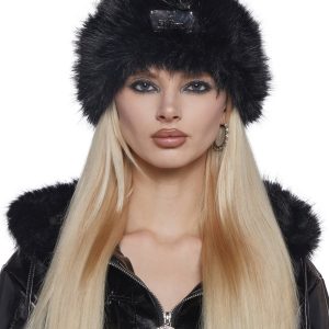 Playboy by Dolls Kill Faux Fur Headband With Silver Enamel Plate - Black