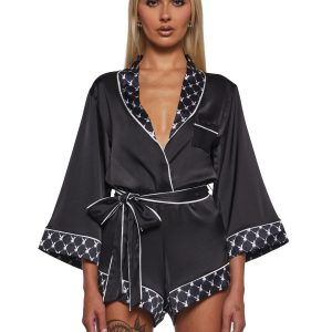 Womens Sexy Playboy Bunny Smoke Lounge Romper - Black