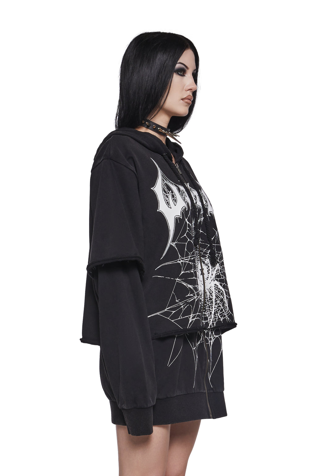 Womens Widow Spiderweb Zip Up Hoodie - Black - Image 3