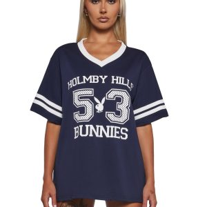 Playboy by Dolls Kill Holmby Hills Varsity Tee - Blue