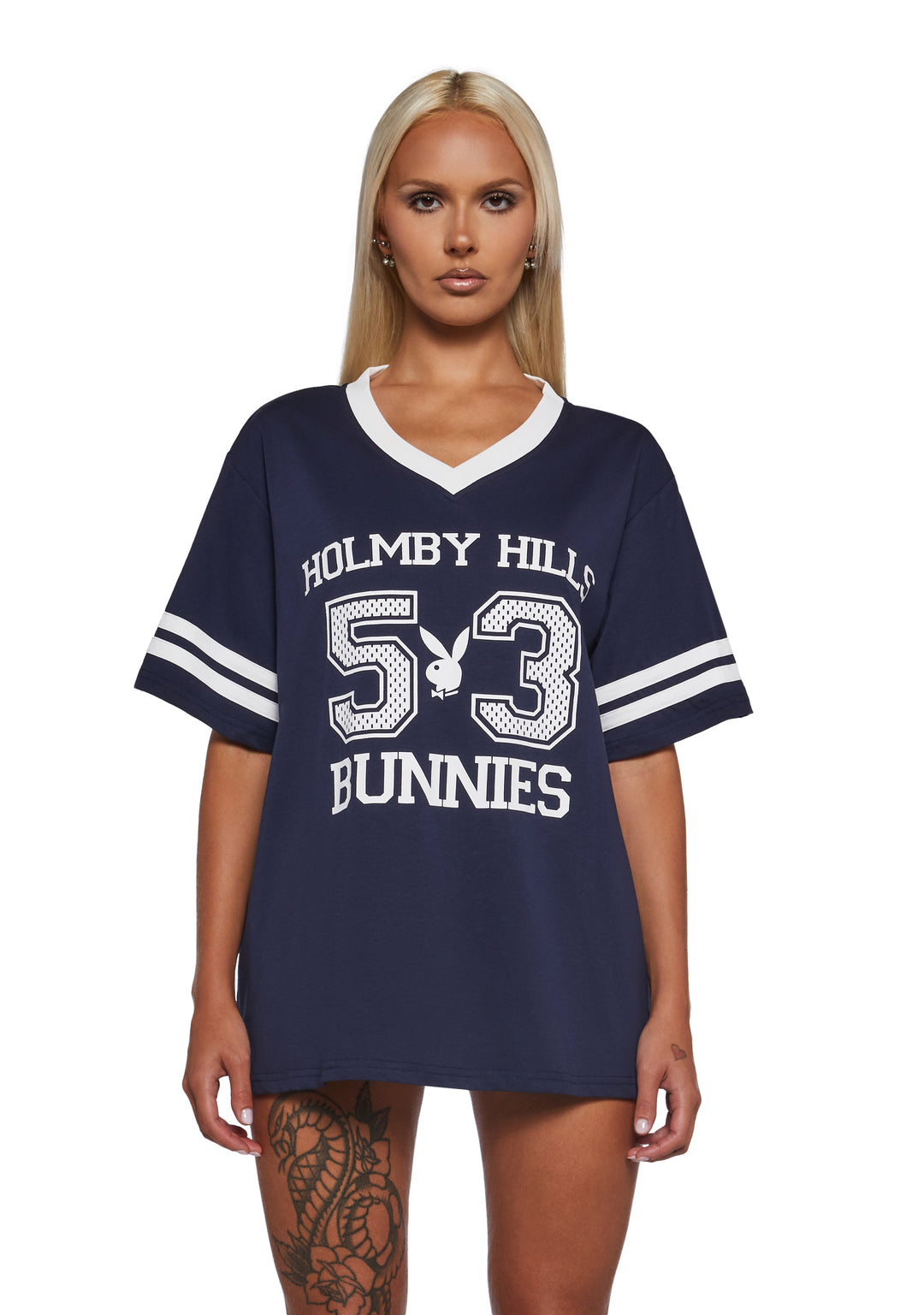 Playboy by Dolls Kill Holmby Hills Varsity Tee - Blue
