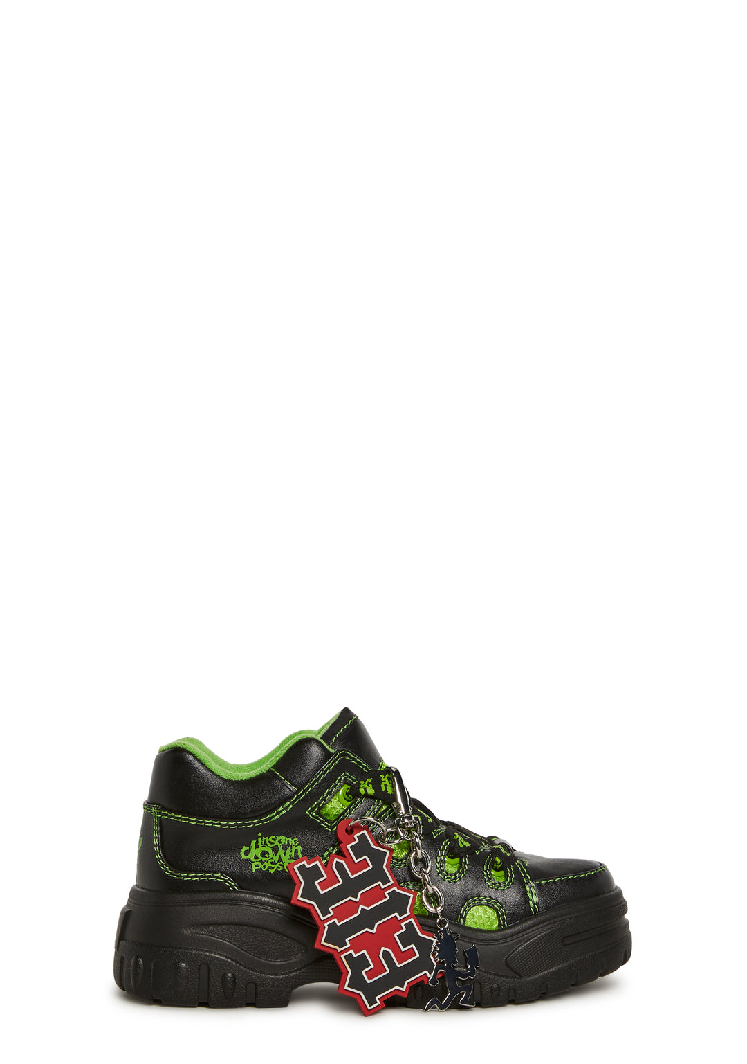 Dolls Kill x Insane Clown Posse Vegan Leather Skate Sneakers With Keychain Charms - Black - Image 4