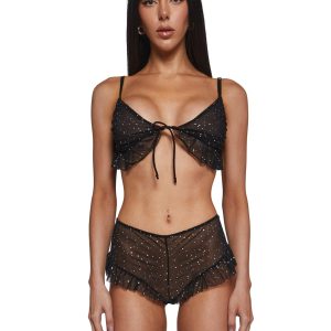 Private Party Foil Dot Mesh Bralette Set