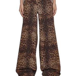 Womens Leopard Print Twill Wide Leg Jeans - Multi