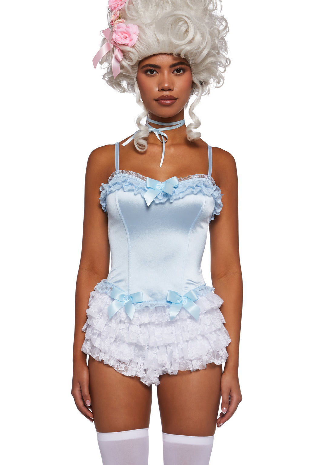 Womens Sexy Marie Antoinette Versailles Satin Corset Top Trickz N Treatz - Blue - Image 5