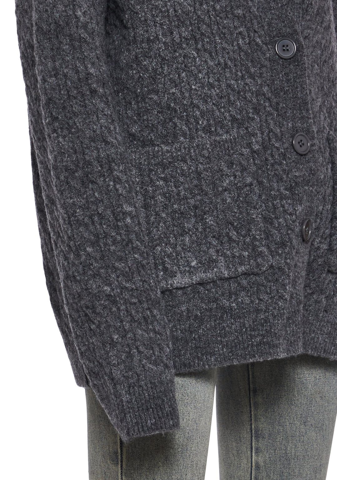 Womens Distressed Cable Knit Cardigan Current Mood - Gray - Image 5
