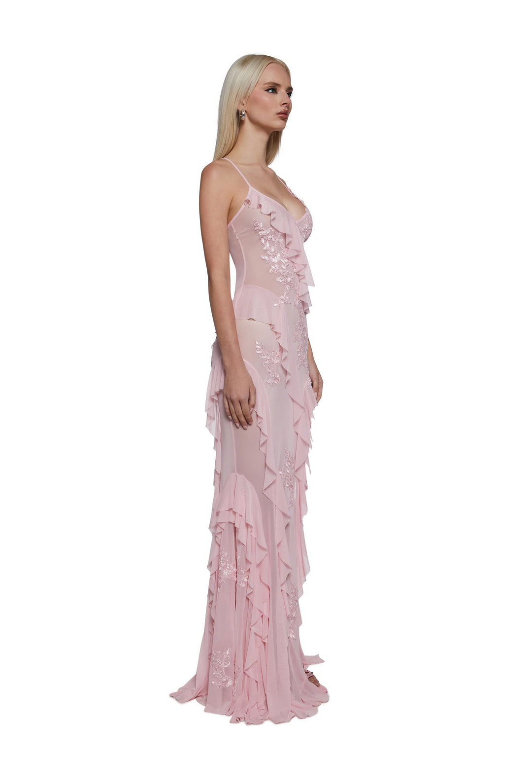 Womens Mesh Lace Maxi Dress - Pink - Image 8
