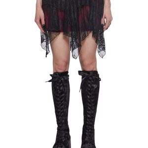 Widow Tiered Handkerchief Hem Lace Mini Skirt