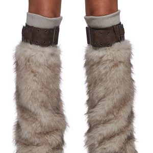 Faux Fur Boot Covers With Bullet Buckle Closures Darker Wavs - White