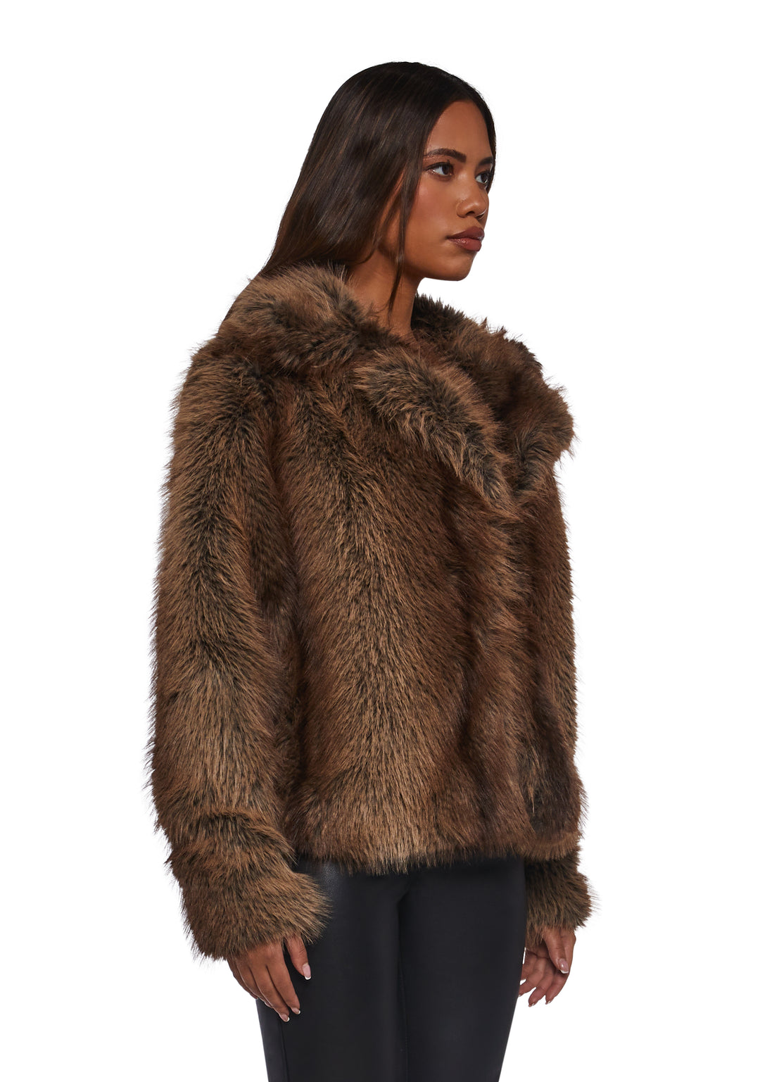 Womens Sexy Fox Faux Fur Coat Y2K Generation Kiss - Brown - Image 3