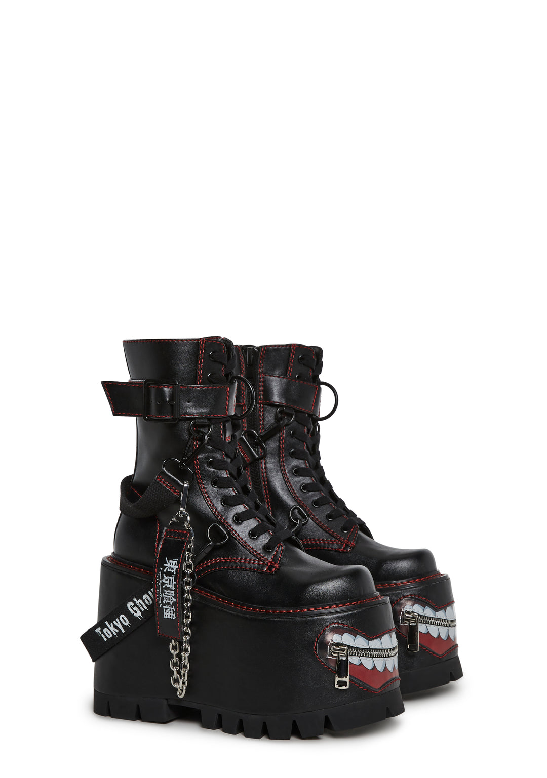 Dolls Kill x Tokyo Ghoul Platform Lace Up Boots With Kakuja Mouth - Black - Image 2