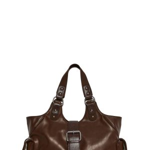 Vegan Leather Shoulder Bag With Studs Current Mood - Brown