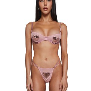 Heart of Metals Metallic Contrast Sheer Mesh Bra Set