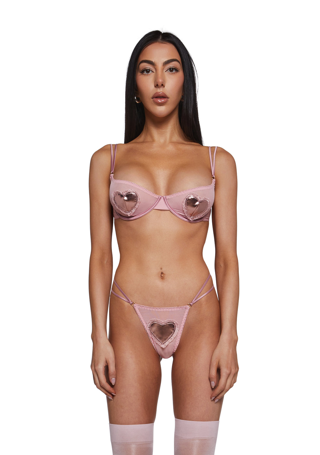 Heart of Metals Metallic Contrast Sheer Mesh Bra Set