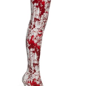 Trickz N' Treatz Blood Print Knee High Stretch Boots - Red/White