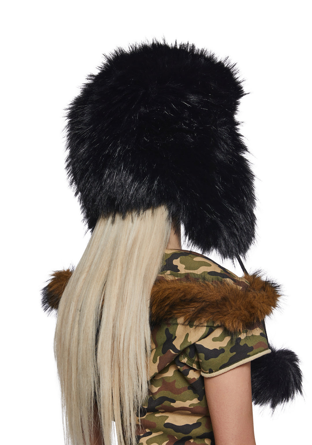 Faux Fur Flap Hat With Pom Poms Generation Kiss - Black - Image 3