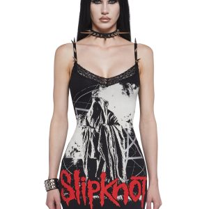 Dolls Kill x Slipknot Lace Trim Bodycon Dress - Black