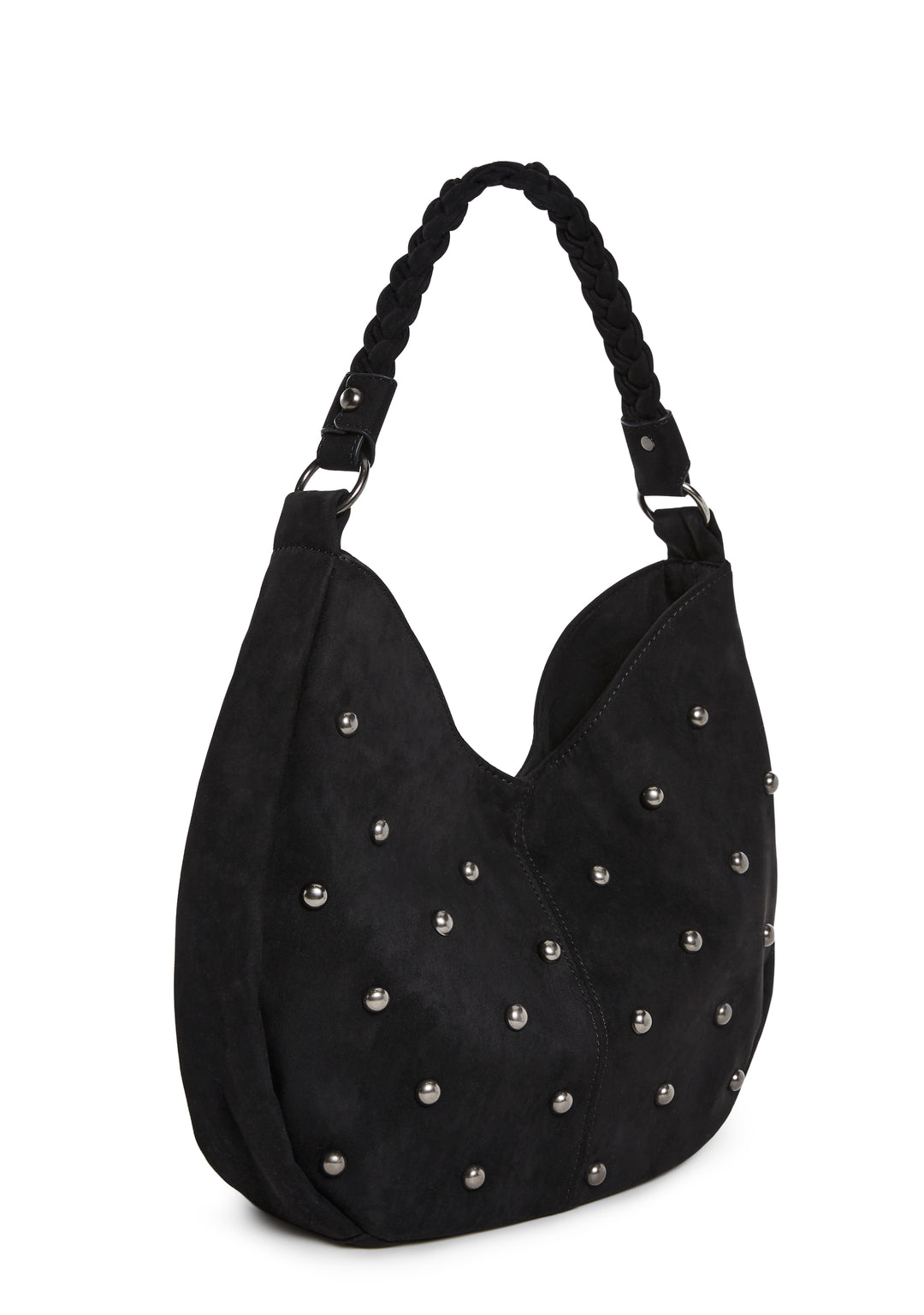 Oversized Faux Suede Boho Shoulder Bag - Black - Image 3