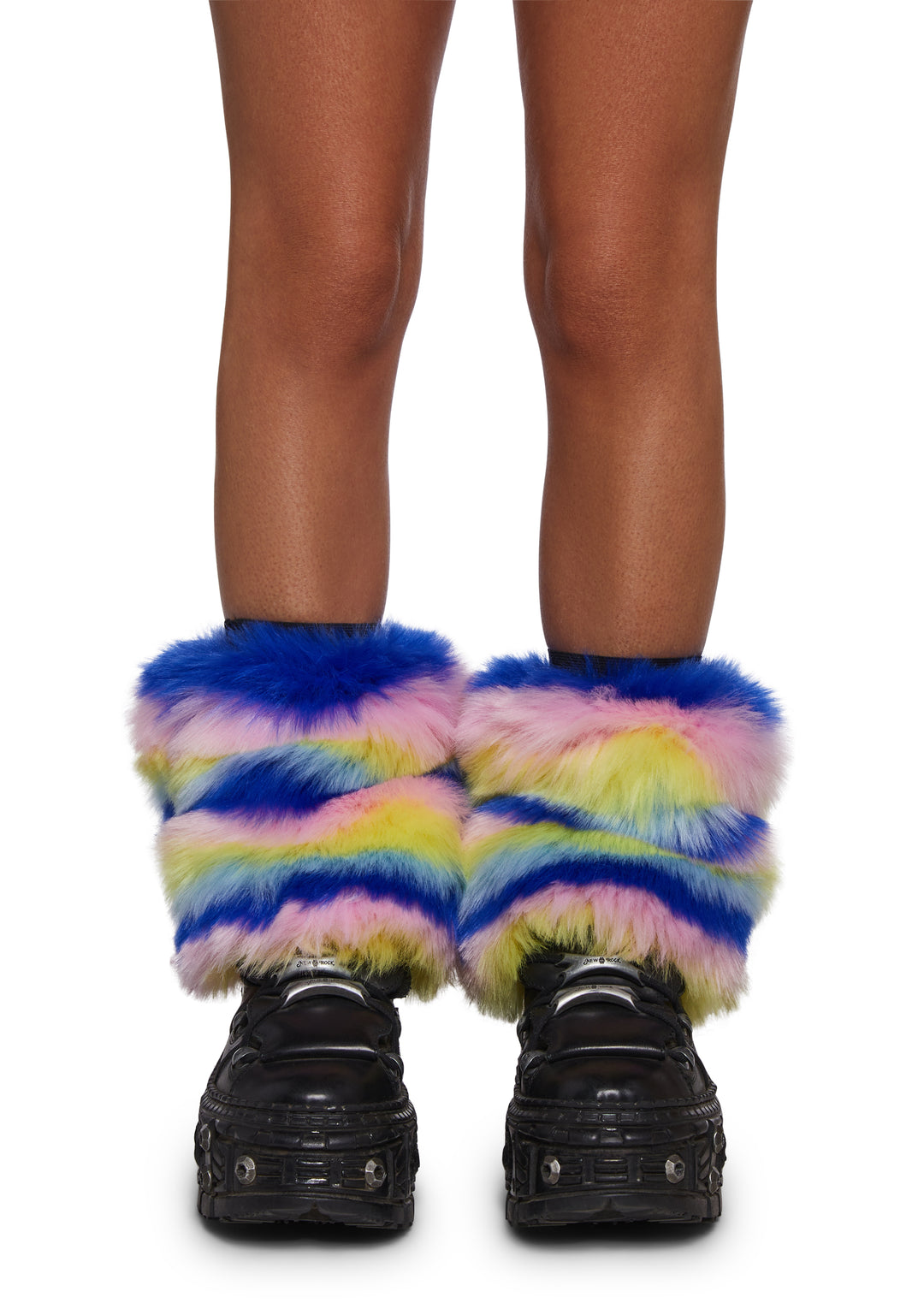 Faux Fur Striped Leg Warmers Sugar Thrillz - Multi - Image 3