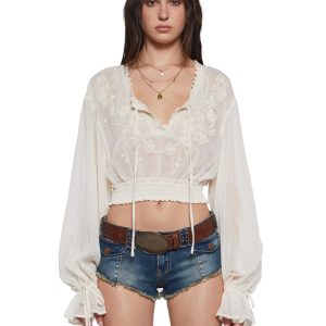 Womens Embroidered Chiffon Blouse Current Mood - Off White