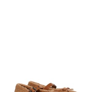 Woven Teddy Bear Faux Fur Belted Flats Current Mood - Brown