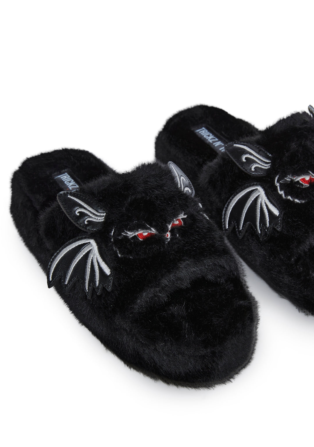 Halloween Bat Faux Fur Slippers Trickz N Treatz - Black - Image 2