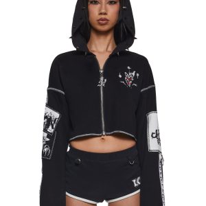 Dolls Kill x Insane Clown Posse Jeckel Brothers Spiked Cropped Boxy Hoodie - Black