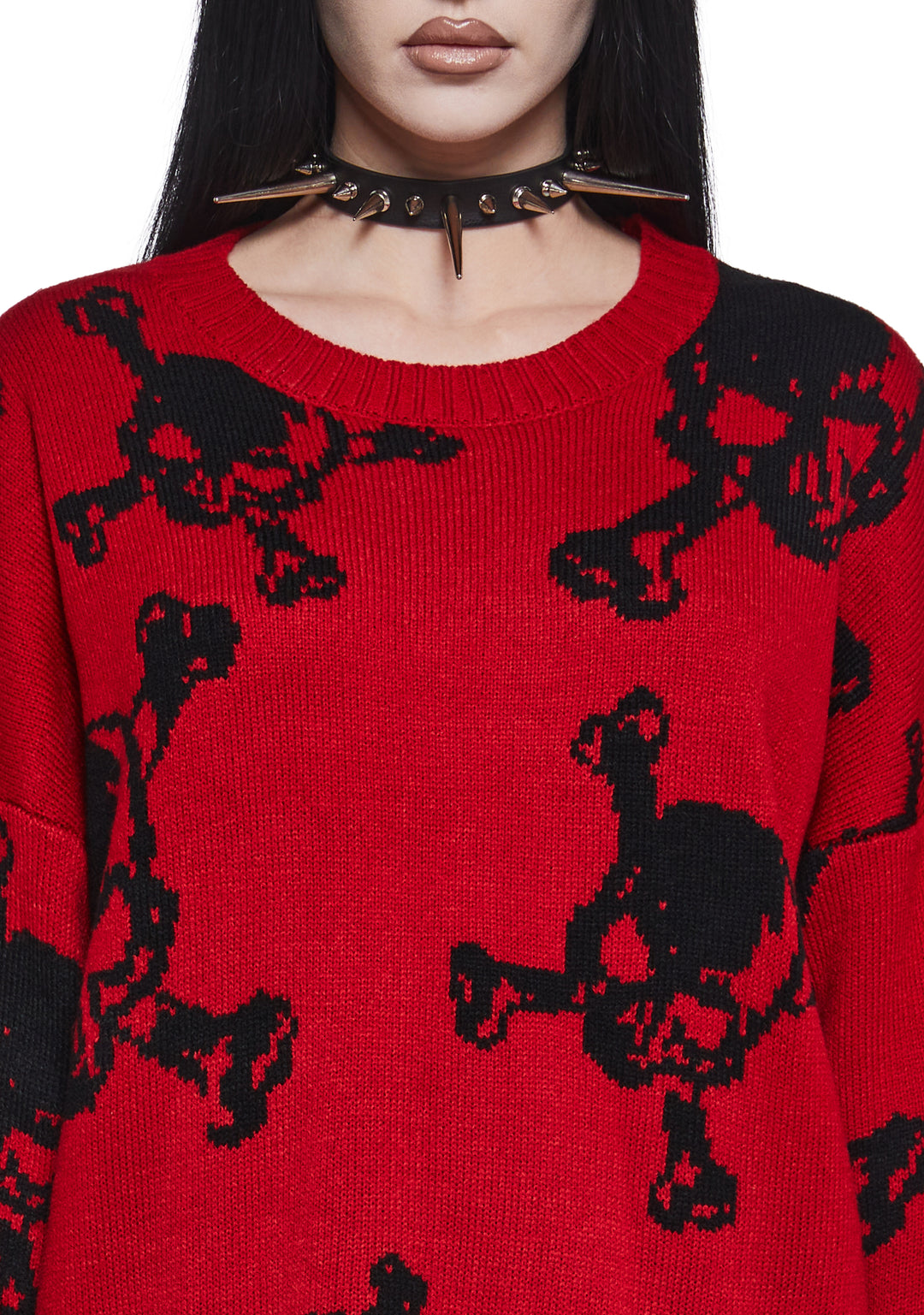 Widow Skull And Crossbones Oversized Knit Sweater - Red - Image 5
