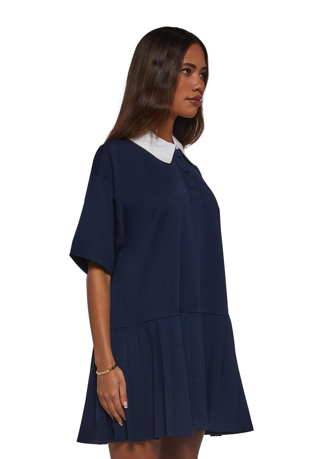 Womens Preppy Polo Shift Dress Current Mood - Blue - Image 3