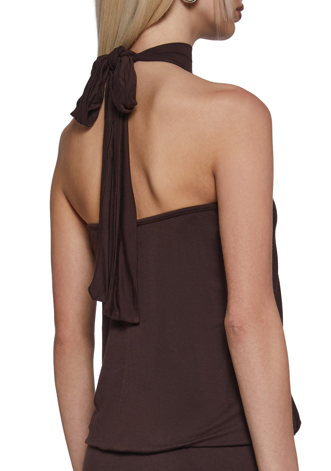 Womens High Neck Halter Dress - Brown - Image 5