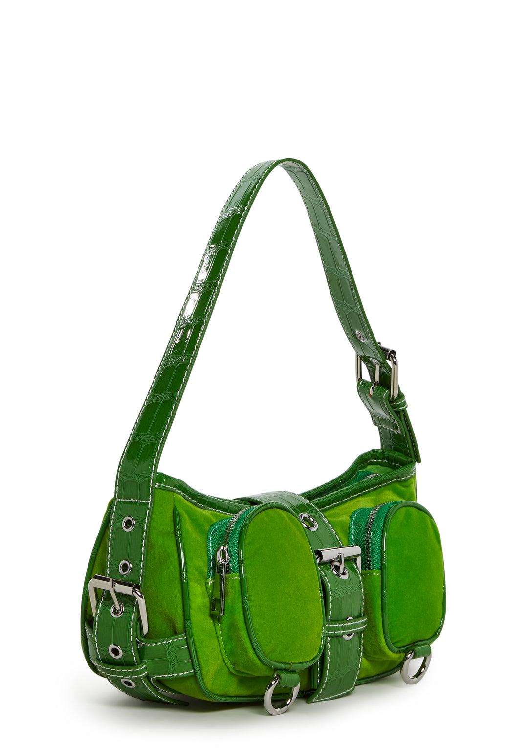 Vegan Leather Velour Snake Shoulder Bag Current Mood - Green - Image 3