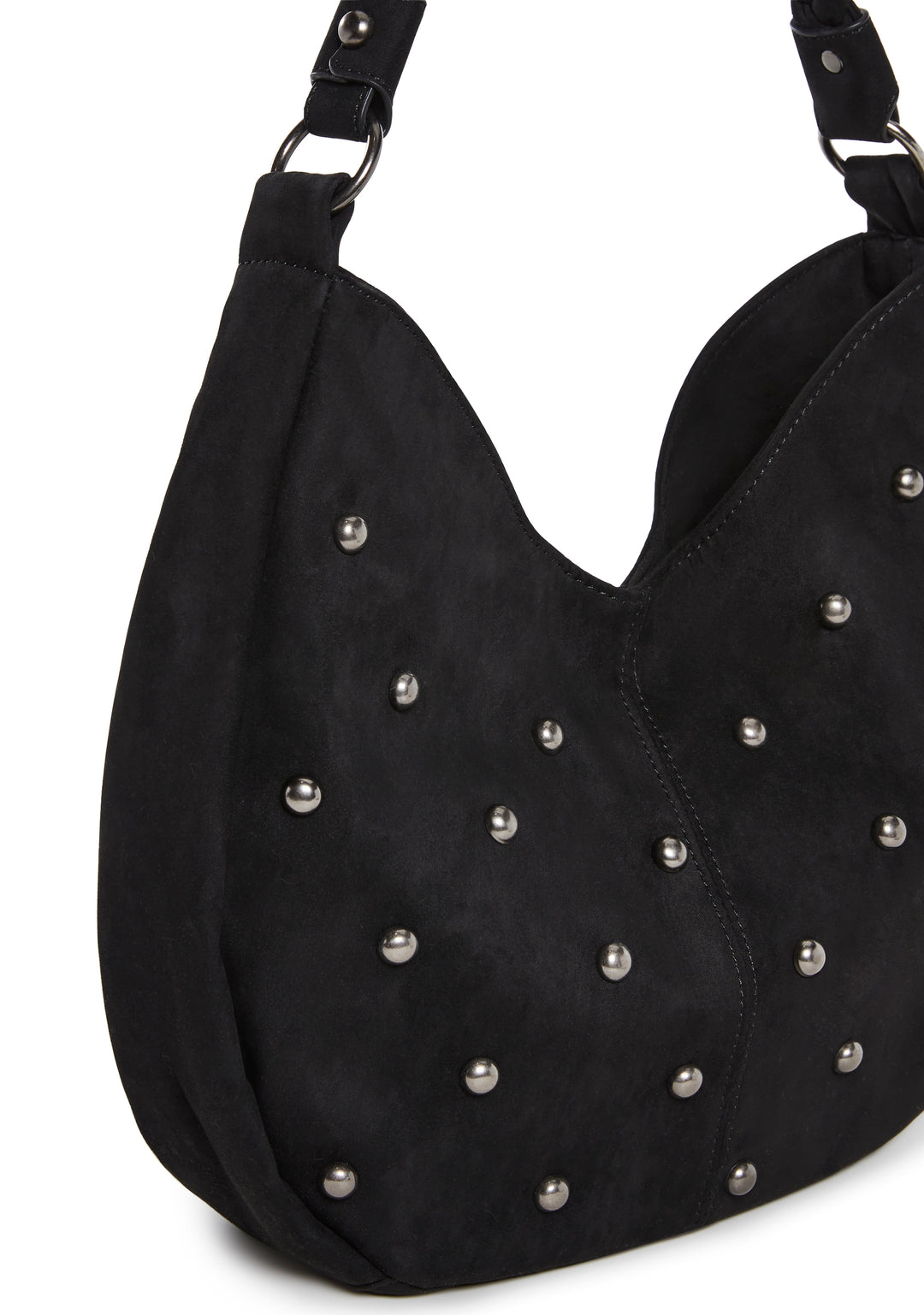 Oversized Faux Suede Boho Shoulder Bag - Black - Image 5