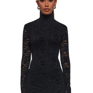 Womens Floral Lace Mini Dress - Black