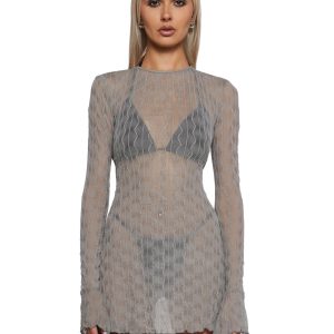 Womens Sheer Mesh Backless Dress Club Exx - Gray