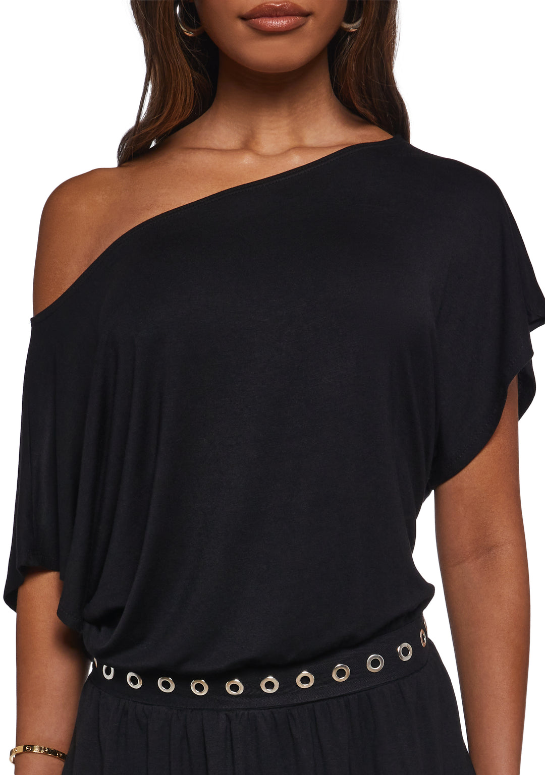 Womens Off The Shoulder Dress - Black - Image 5
