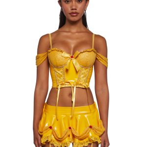 Sexy Womens Halloween Costume Belle Beauty And The Beast Disney Costume Lingerie Set - Yellow