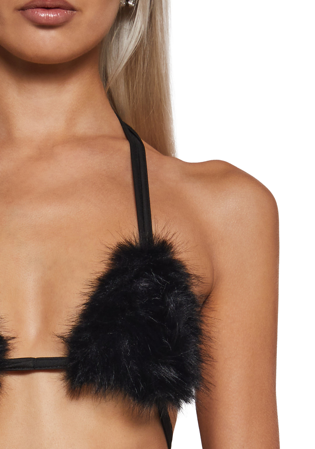 Womens Faux Fur Bra Top Club Exx - Black - Image 5