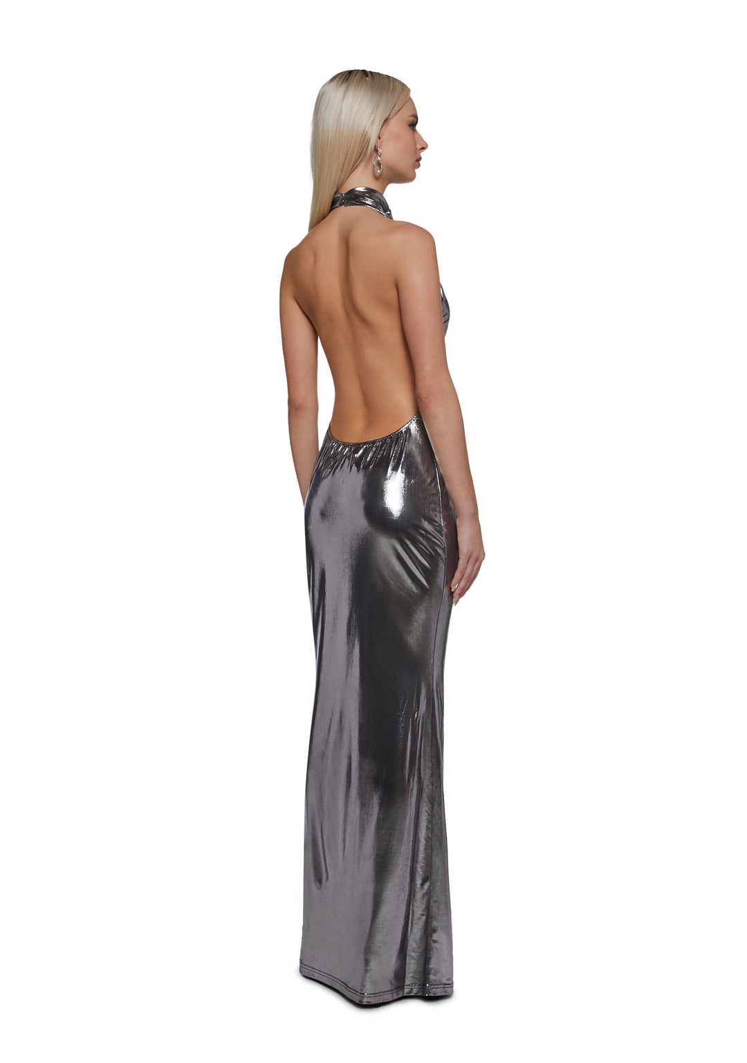 Metallic Maxi HIgh Neck Dress Generation Kiss - Silver - Image 2