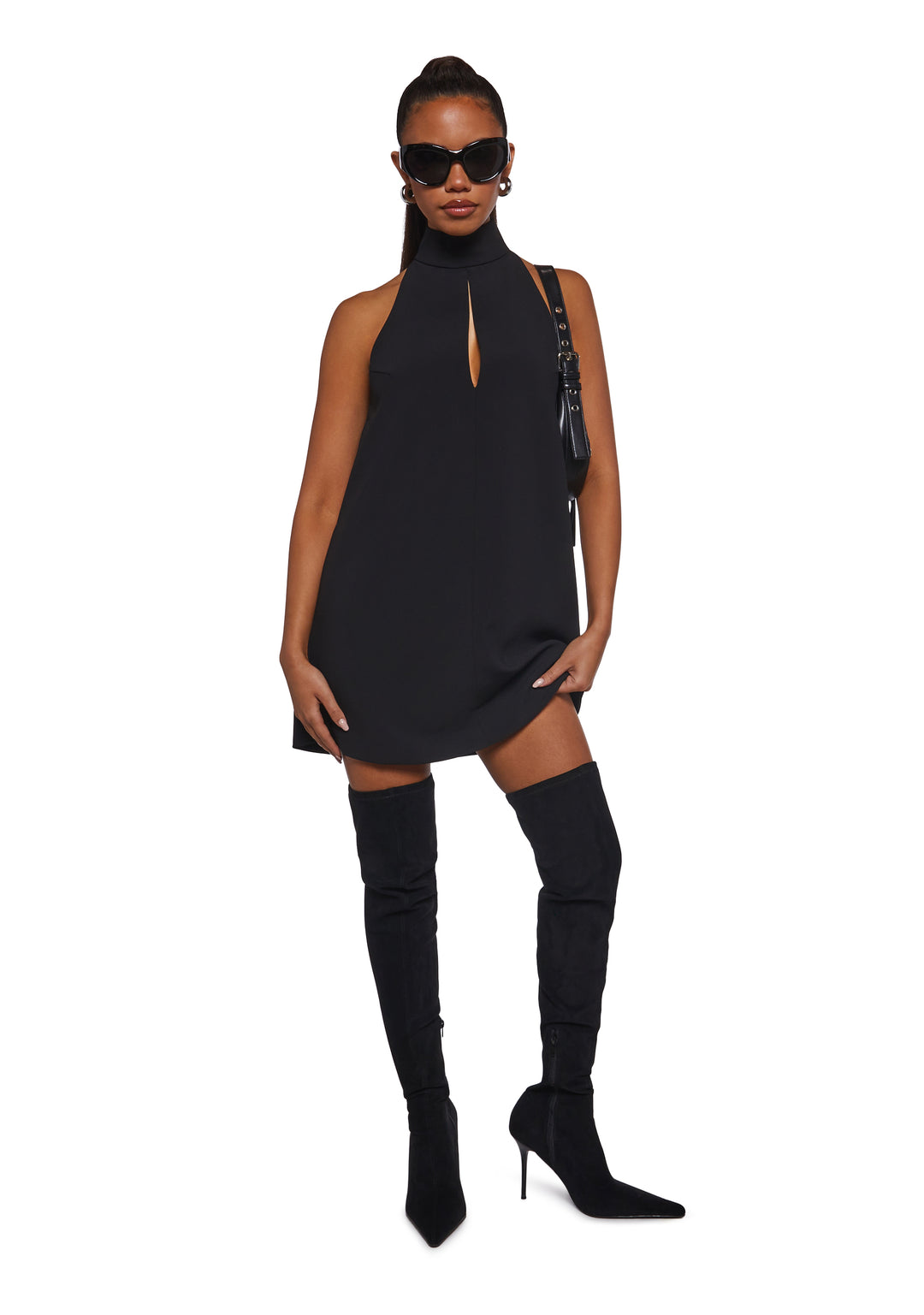 Womens Sexy Halter Mini Dress - Black - Image 2