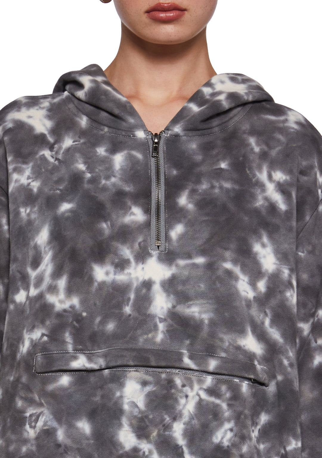 Womens Washed Tie Dye Oversized Hoodie Current Mood - Gray - Image 5