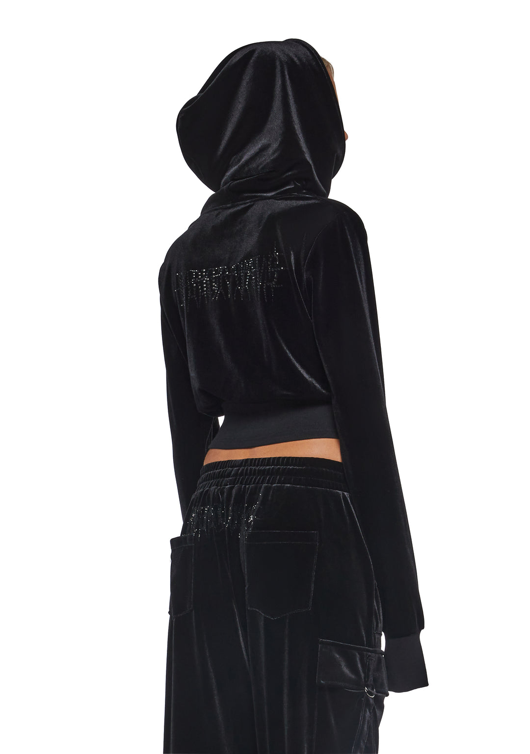 Womens Corsetted Velour Sweatshirt Hoodie Darker Wavs - Black - Image 4