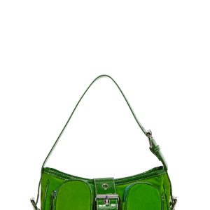 Vegan Leather Velour Snake Shoulder Bag Current Mood - Green