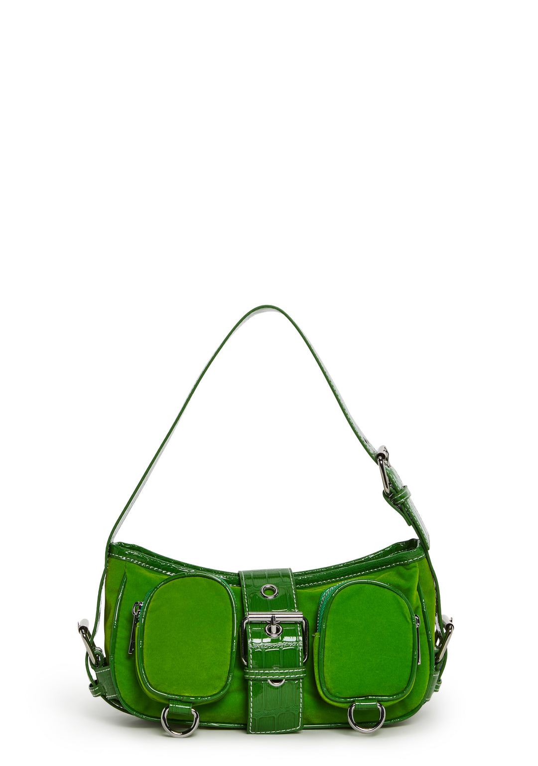 Vegan Leather Velour Snake Shoulder Bag Current Mood - Green