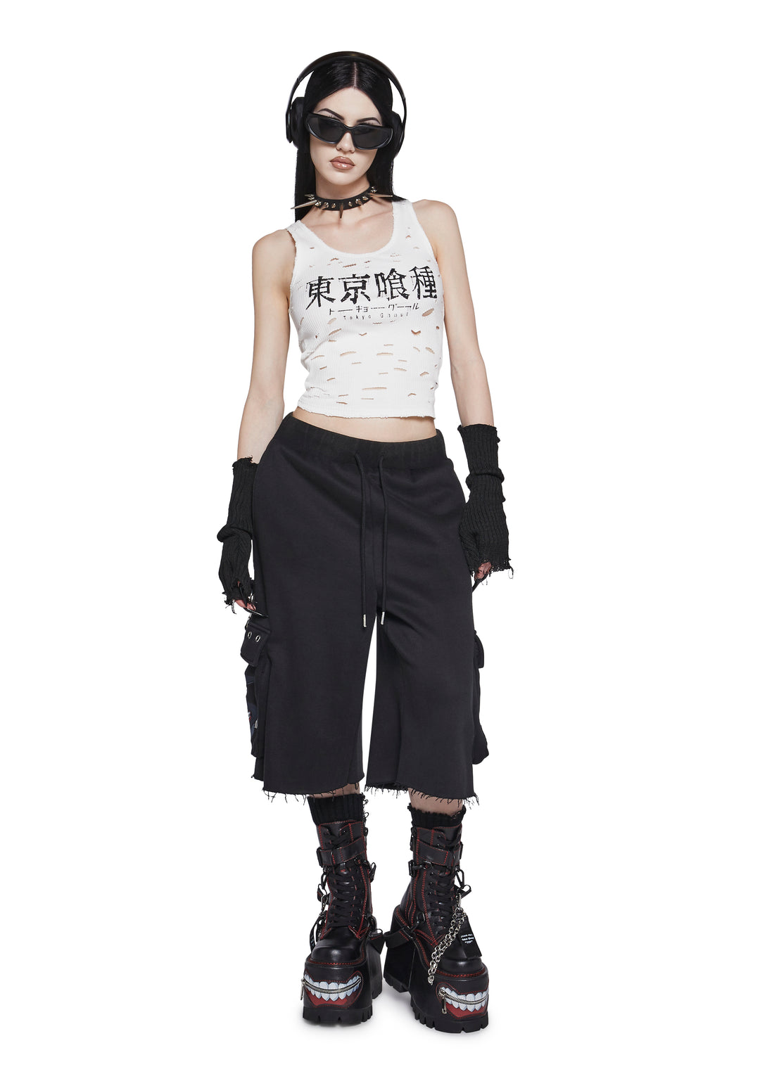 Dolls Kill x Tokyo Ghoul Shredded Logo Tank Top - White - Image 6